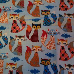 Bright Colorful Foxes Fabric 1 Yard by 44" wide